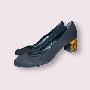 Gucci Dahlia Bamboo-Heel Suede Pump, Black Size 40.5EU